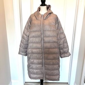 Athleta Beige Aire Puffer Parka Quilted Lightweight with Hood SZ 3X